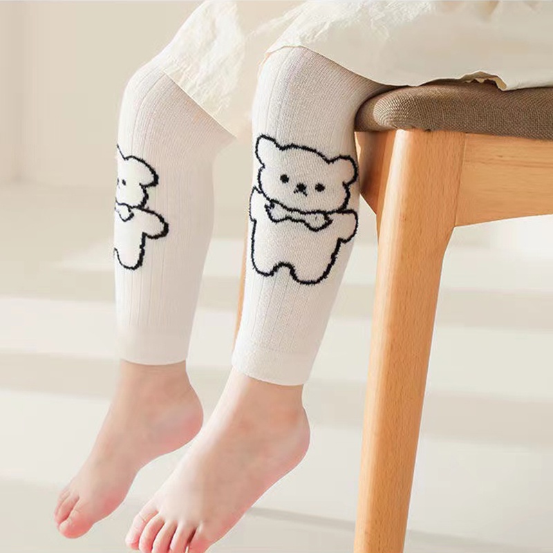 Quần Legging Cotton Kẻ Sọc Họa Tiết Gấu Hoạt Hình Xinh Xắn Dành Cho Bé 0-8 Tuổi