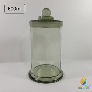 Bình thủy tinh hình trụ, có nắp, cổ mài dung tích 600ml, bình lưu, ngâm mẫu phòng thí nghiệm