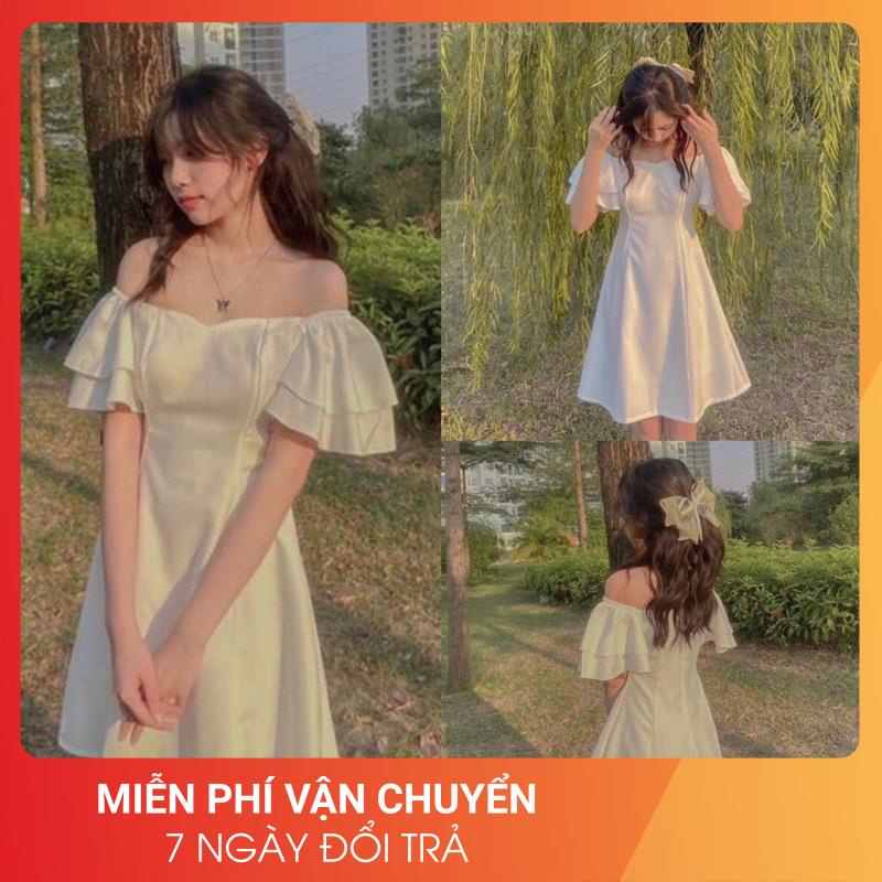 Váy trắng trễ vai tay bồng dáng xoè 24April 🌸 đầm trắng trễ vai cánh tiên tiểu thư hàng đẹp