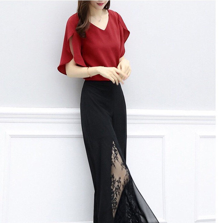 Set Bộ Nữ Bigsize - Bộ Quần Dài Ống Loe Phối Ren Xô Lụa Nhập Cao Cấp Sang Chảnh Quảng Châu