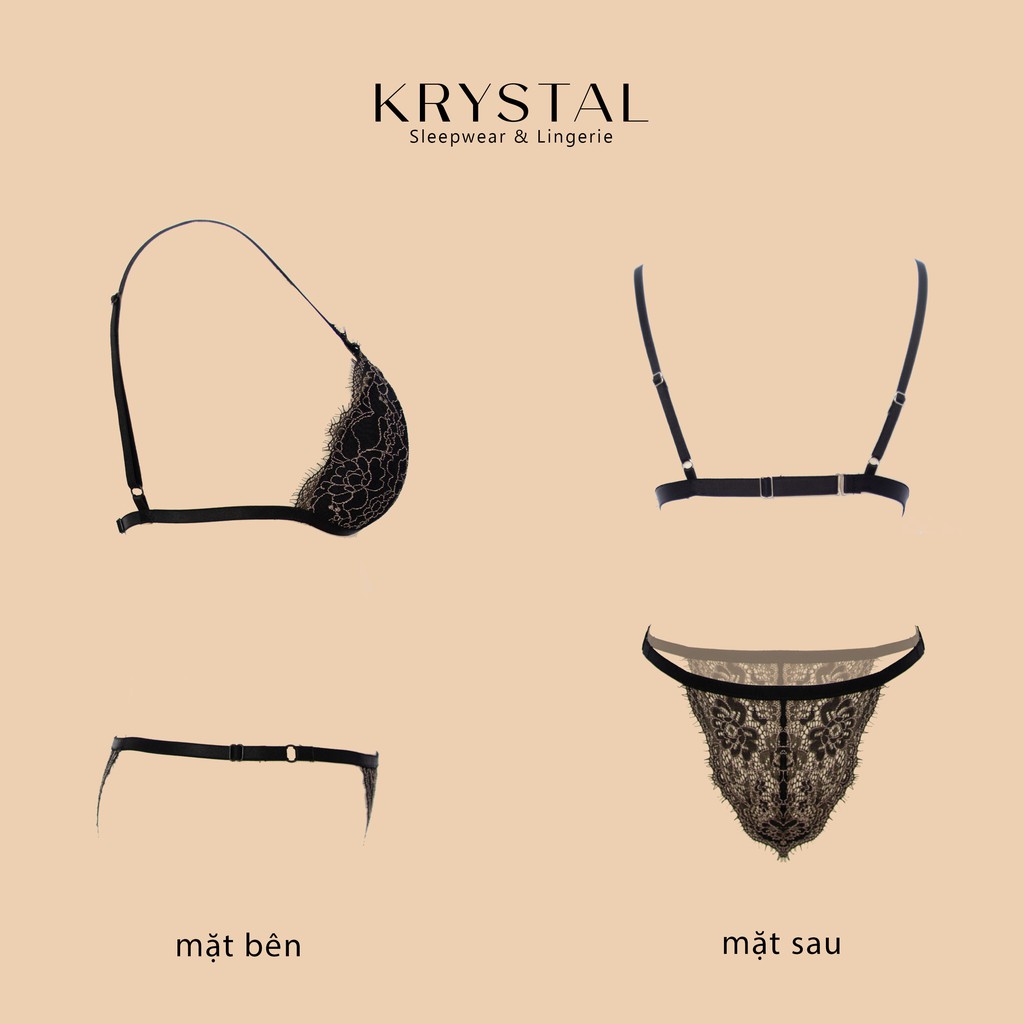 Bộ đồ lót ren không gọng mút mỏng màu đen phối ren vân trắng KRYSTAL Bralette KSB23