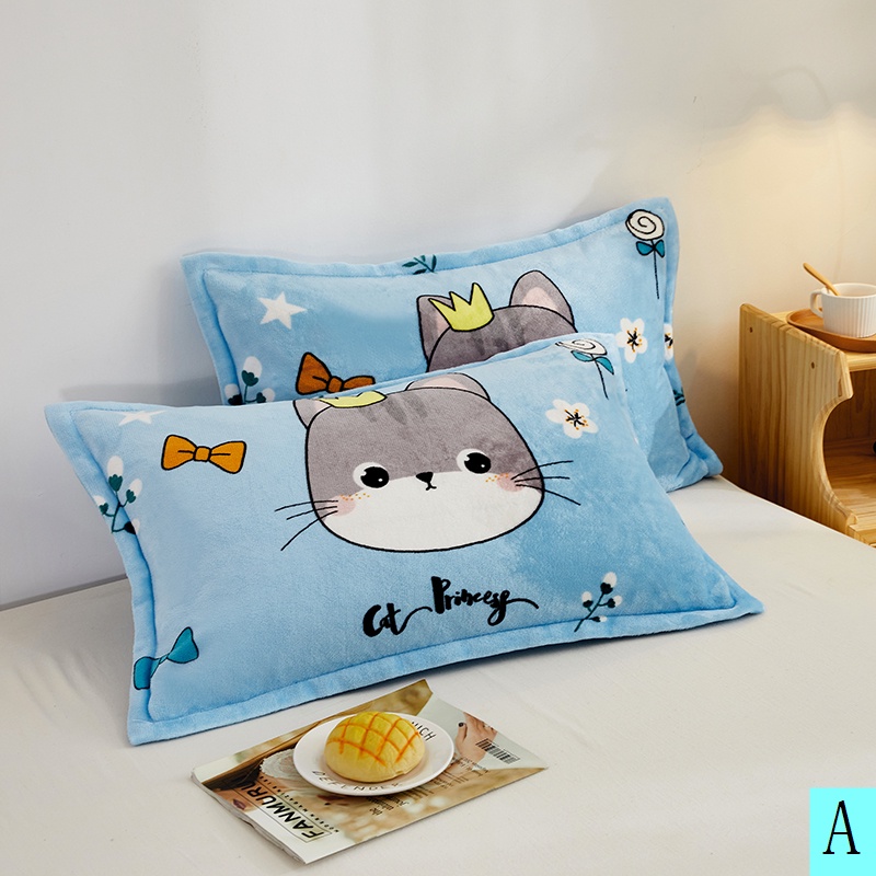 Cặp Vỏ Gối Đơn Bằng Lông Cừu San Hô Dày Dặn Ấm Áp In Họa Tiết Hoạt Hình