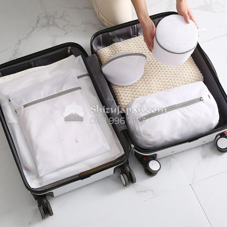 Túi Giặt Bảo Vệ Quần Áo Nhiều Kích Cỡ Trắng - Dây Kéo Xám