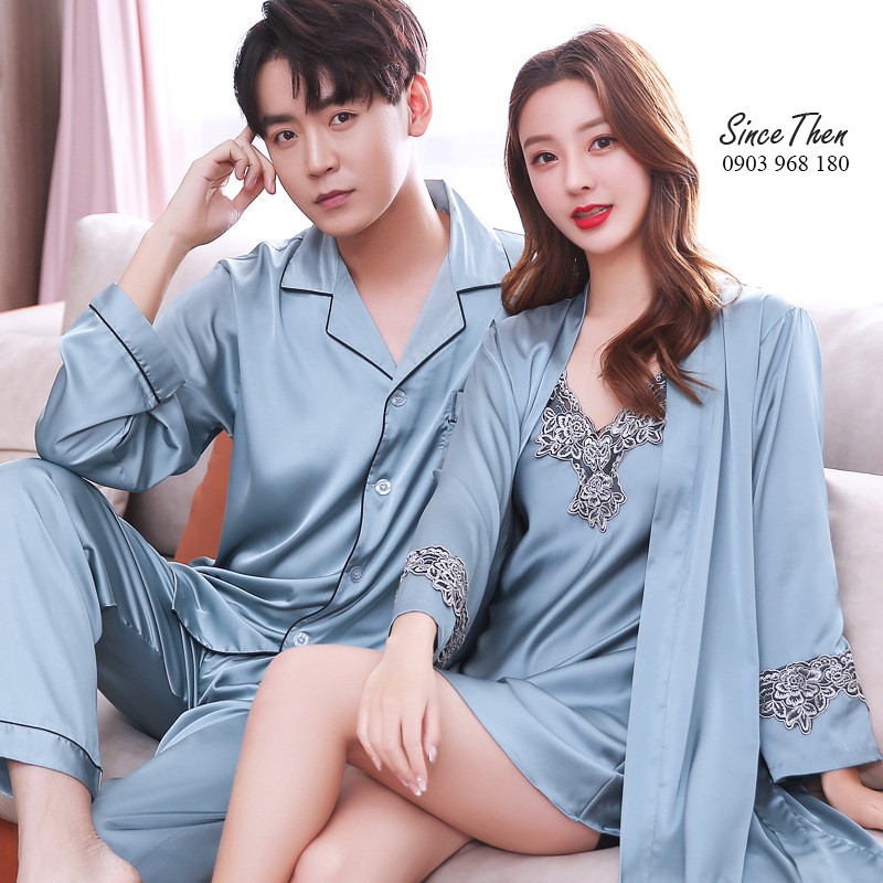 Pijama đôi nam nữ màu xanh ngọc sexy, đồ ngủ đôi lụa nam nữ, Hàng có sẵn - Since Then