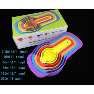 Bộ 6 thìa đong sắc màu (cup, tsp, ml)