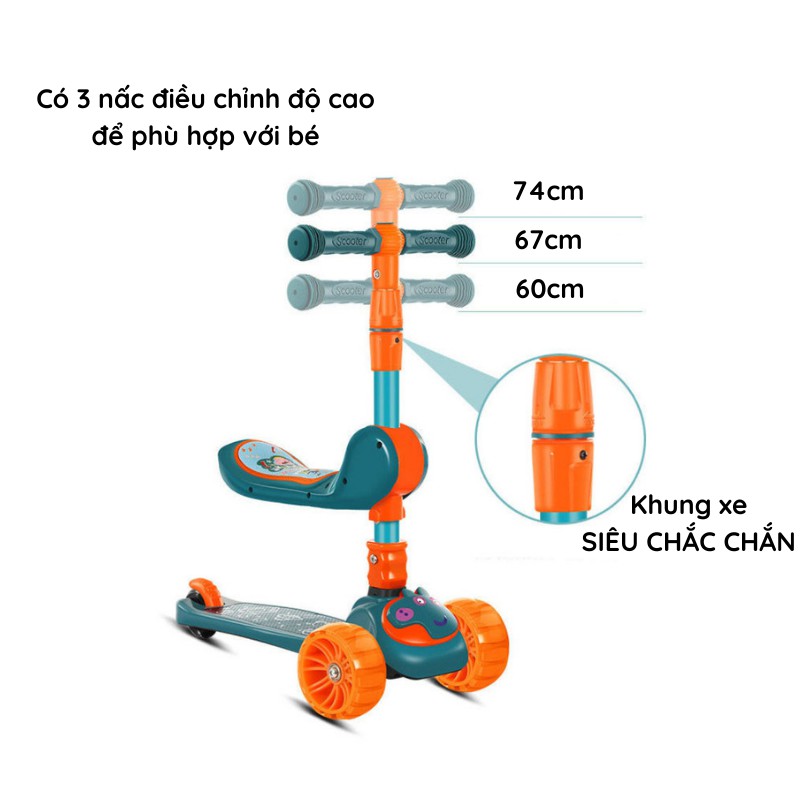 Xe trượt scooter cho bé 3 bánh kiêm xe chòi chân gấp gọn chịu lực cao cấp AIQ giúp bé tăng cường vận động