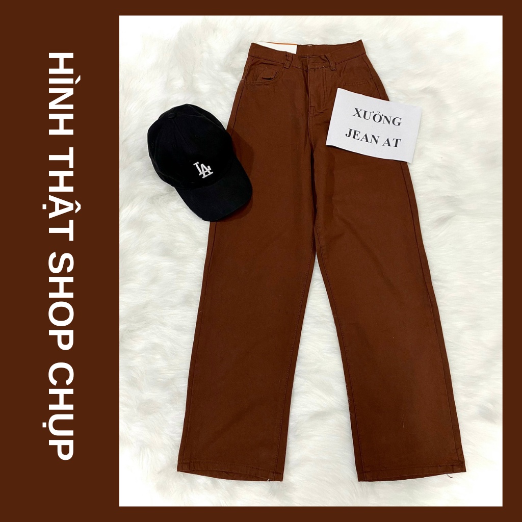 Quần Kaki Nữ Ống Rộng Lưng Cao Dáng Suông, Quần Kaki Jean Trơn Màu Nâu Đậm Sang Chảnh Size SML - 522.9