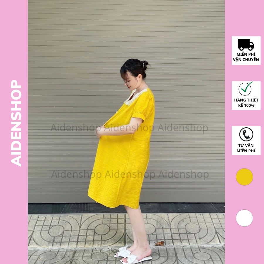 Váy bầu thiết kế Aidenshop đầm bầu mùa hè công sở dáng suông thời trang màu trắng sau sinh(45-65kg) VB2
