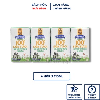 Lốc 4 Hộp Sữa Tươi Tiệt Trùng Vinamilk 100% 110ml