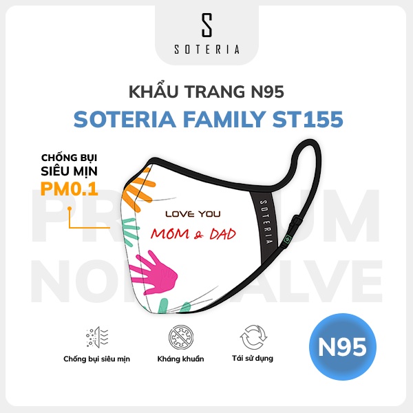 Khẩu trang thời trang Soteria Family ST155 - N95 lọc 99% bụi mịn 0.1 micro - Size S,M,L