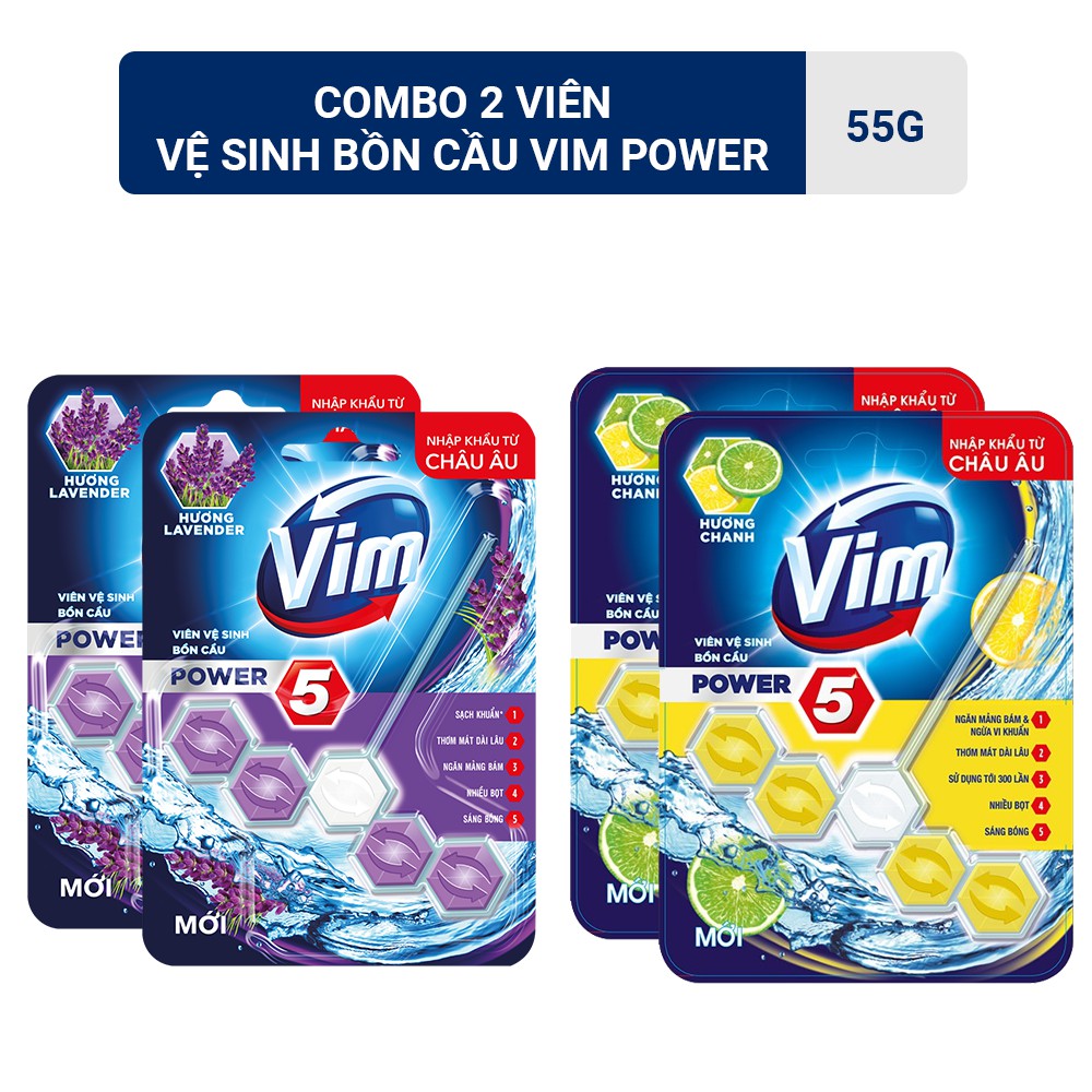 Combo 2 Viên Vệ sinh bồn cầu VIM POWER 5 sạch khuẩn thơm mát 55g/viên