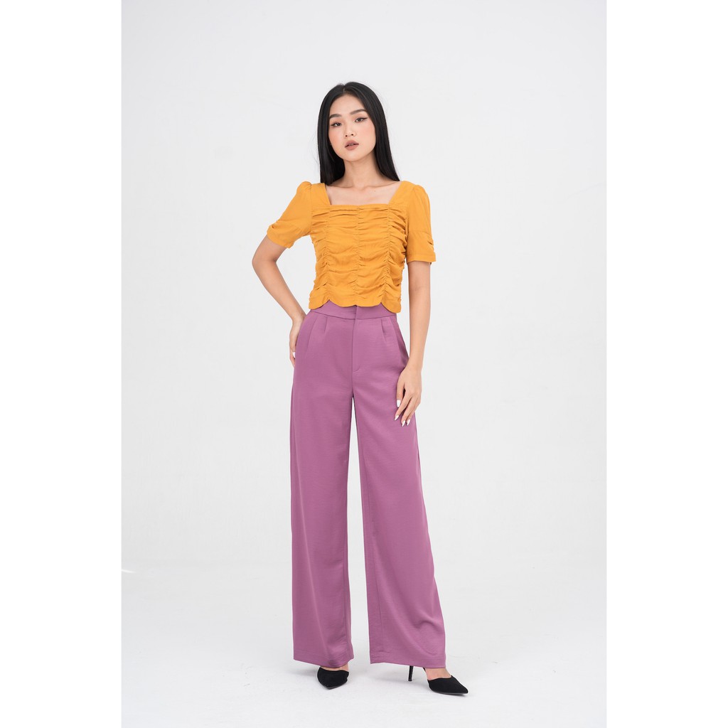 Áo croptop xếp nếp cổ vuông - Thời trang thiết kế - DE LEAH