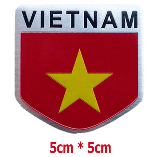 Tem decal logo cờ Việt Nam chất liệu kim loại dán xe ô tô, xe hơi, trang trí góc làm việc, có sẵn băng keo 3m phía sau