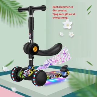 Xe scooter cho bé, xe trượt scooter có đèn có nhạc tặng giỏ xe