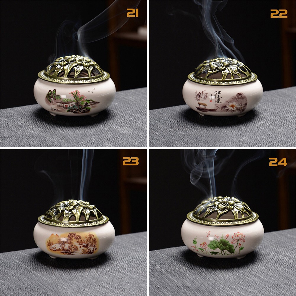 [Chọn mẫu] Lư xông trầm hương đỉnh đốt nhang gốm sứ nhiều họa tiết tặng 1 nụ trầm và lót chống cháy