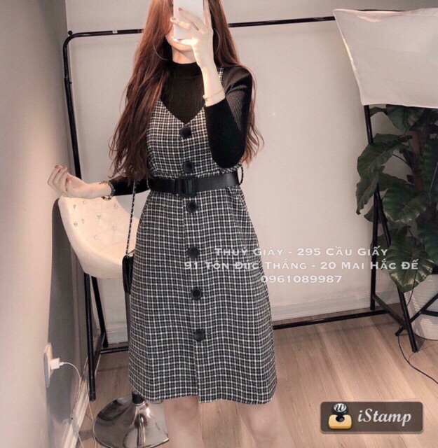 Set áo len váy dạ kẻ kèm đai loại 1( kèm ảnh thật shop chụp) | BigBuy360 - bigbuy360.vn