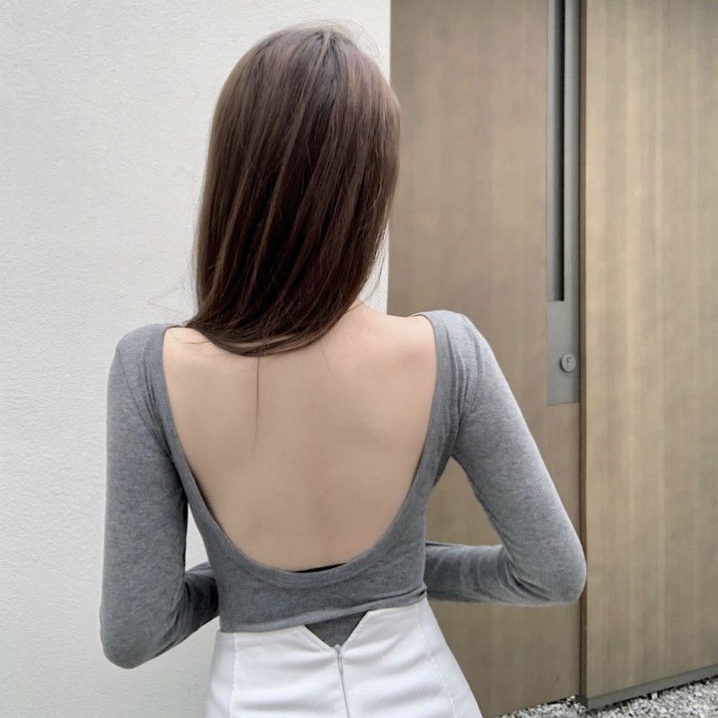 Áo Thun Croptop Tay Dài Hở Lưng Quyến Rũ Cho Nữ
