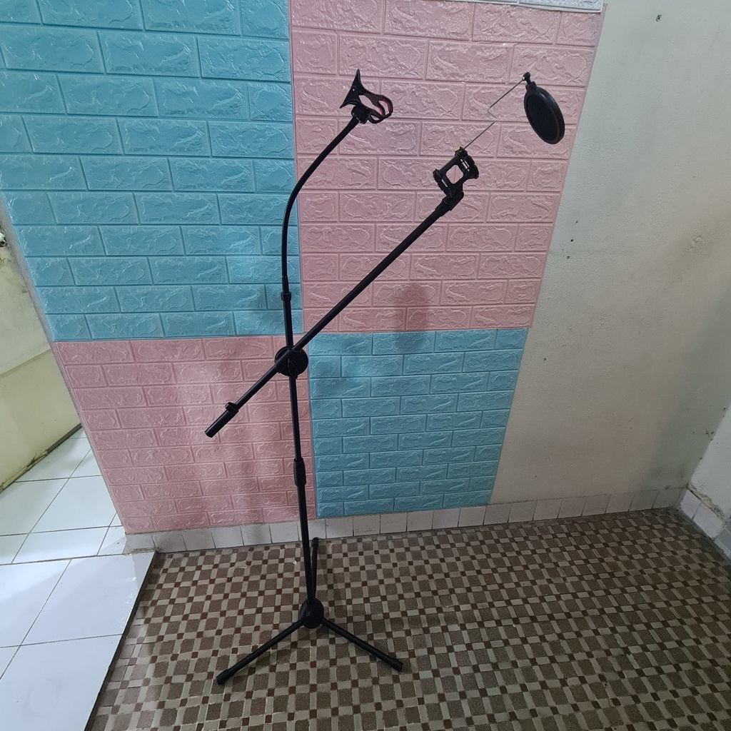 Chân Đế MicroPhone Boom Mic Stand Đứng Có Giá Đỡ Điện Thoại Tăng Giảm Chiều Cao Boom Mic Stand