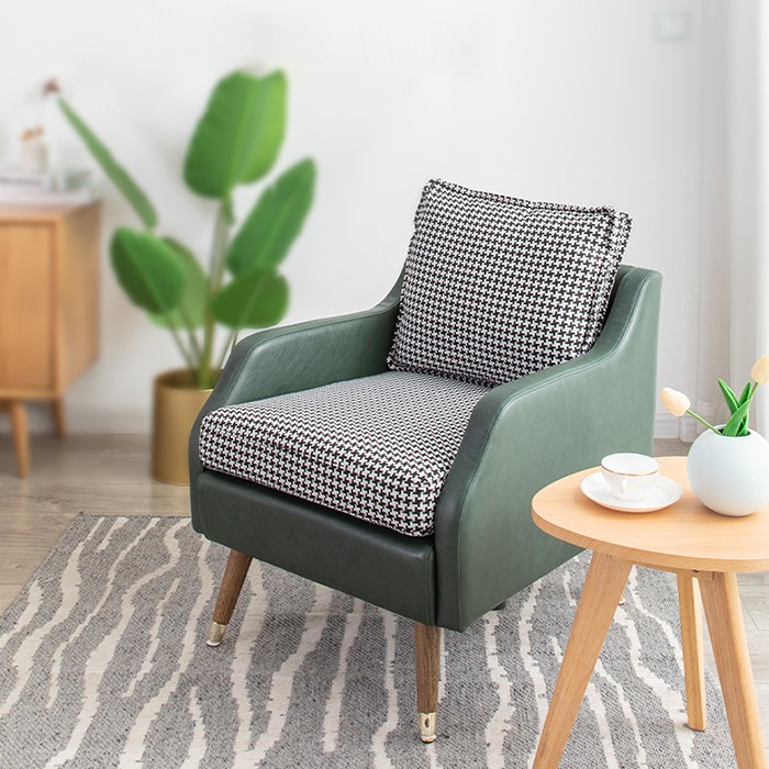 Ghế sofa đơn phối nỉ da cao cấp thiết kế độc lạ - Ghế sofa phòng khách đẹp dựa lưng thư giãn GNK010