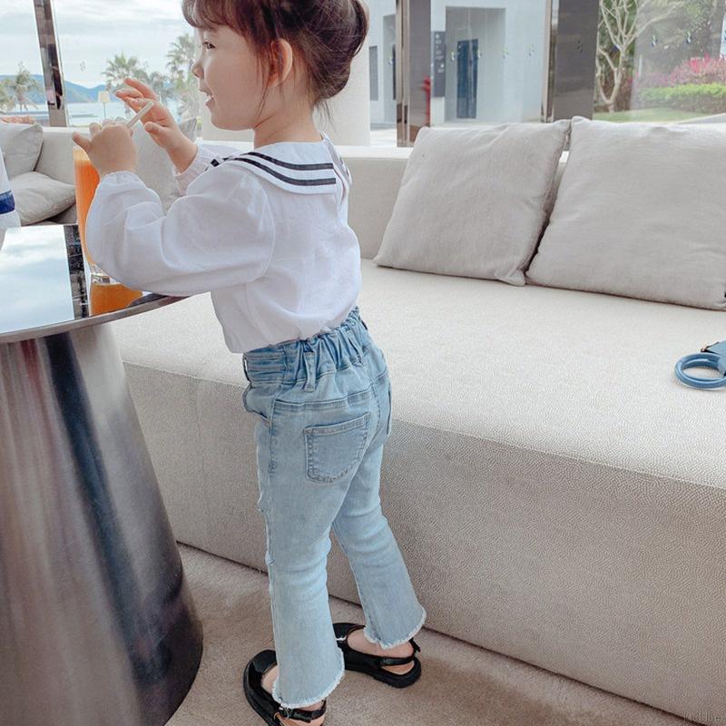 Quần jeans lưng cao ống loe thiết kế mới thời trang mùa hè phong cách hàn quốc cho bé gái