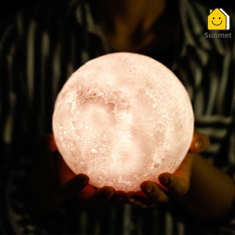 Đèn Ngủ Để Bàn Mặt Trăng Moon Light 3D 15Cm Màu Vàng Ấm Và Đa Sắc Thích Hợp Trang Trí Decor phòng ngủ