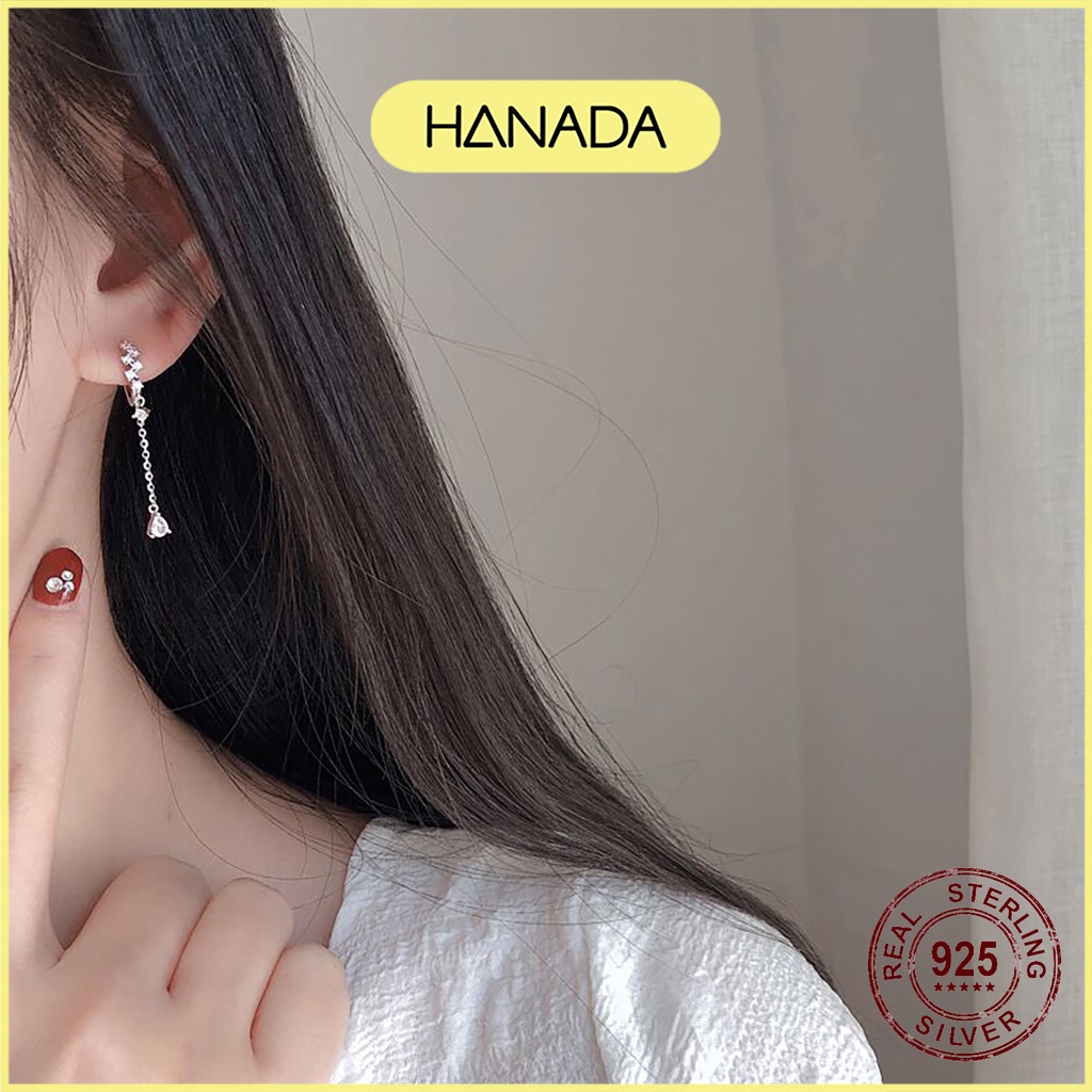 Khuyên Tròn Bạc 925 Ziczac Đính Đá, Bông Tai Giọt Lệ Rơi Dáng Dài Đi Tiệc Sang Trọng 1027 D3