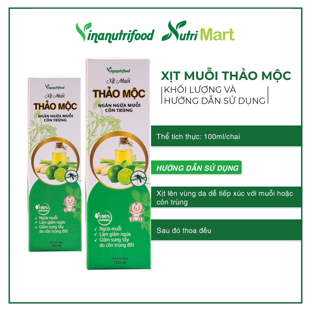 [Mã BMBAU50 giảm 50K đơn 150K] Xịt muỗi thảo dược Vinanutrifood, bảo vệ da khỏi côn trùng, an toàn cho da, chai 100ml