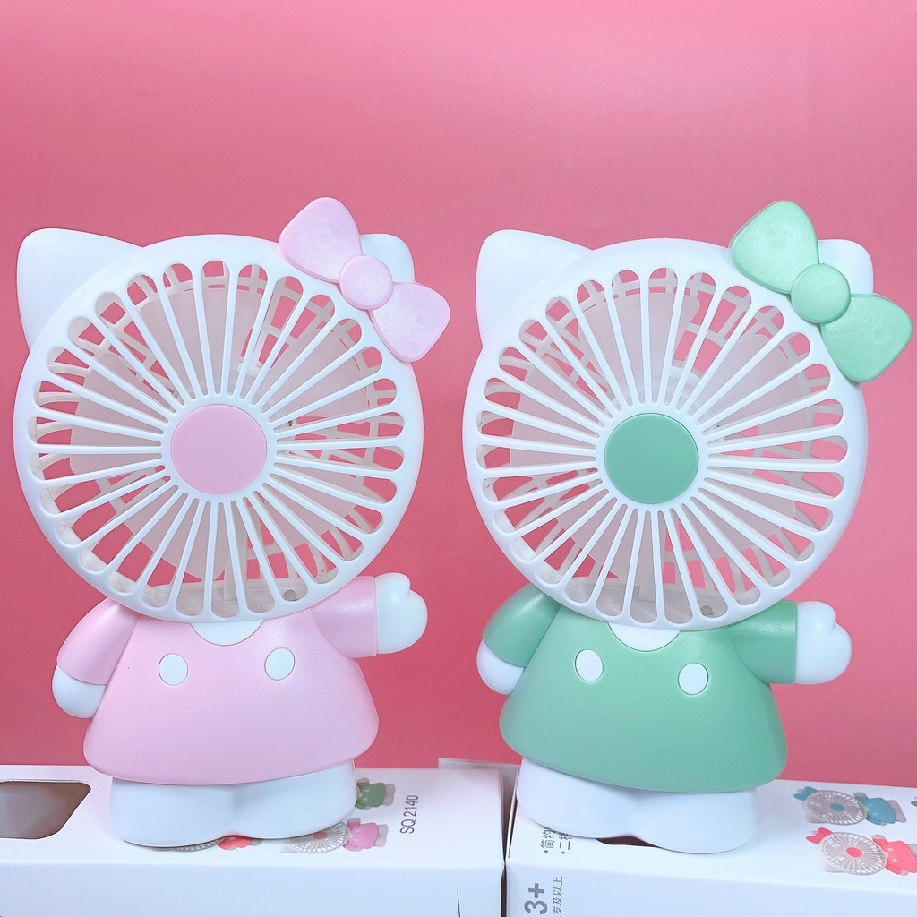 Quạt mini tích điện cầm tay có đèn sáng hình mèo kity, quạt để bàn (ảnh thật 100%) #4