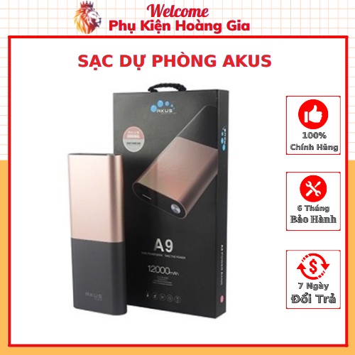 Sạc dự phòng 12000mAh - A9 Hàng chính hãng - Bảo hành 12 tháng - Akus
