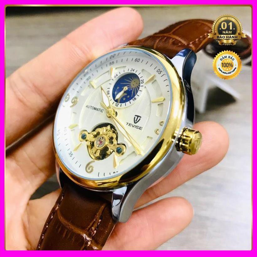 Đồng hồ nam automatic dây da bọc su cực bền hiệu tevise chính hãng (tặng kèm hộp) | BigBuy360 - bigbuy360.vn