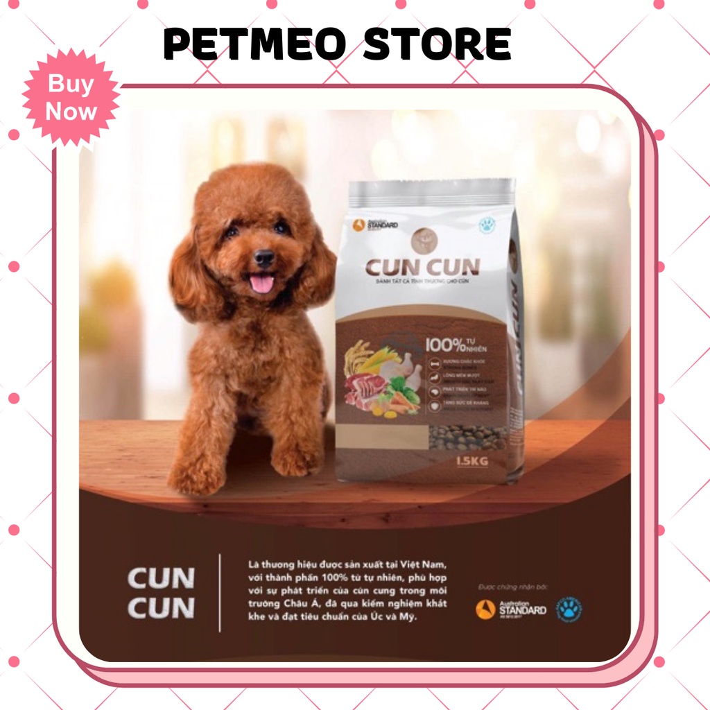 Thức ăn dạng hạt tươi bổ sung dinh dưỡng cho chó CUNCUN túi 1,5kg - PETMEO