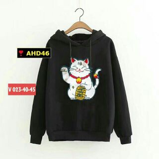 Áo hoodie nỉ in mèo thần tài xuất bến