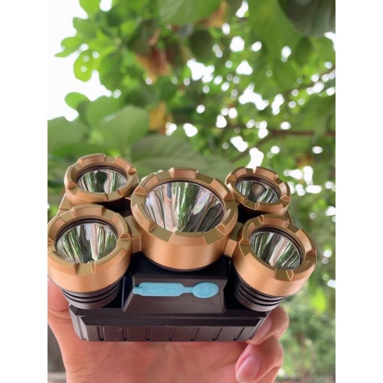 Đèn Pin Đội Đầu 5 Bóng Siêu Sáng Chống Nước Kèm Sạc