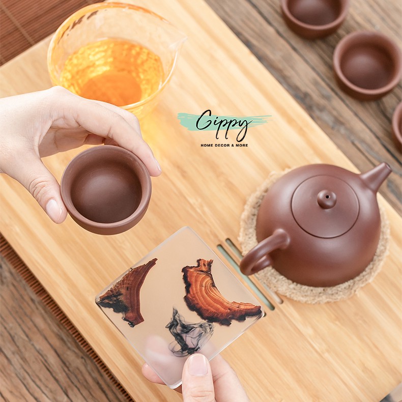 Đế lót cốc trà nhựa thông Coaster trong suốt, chịu Nhiệt Placemat - phụ kiện trang trí - Gippy Decor