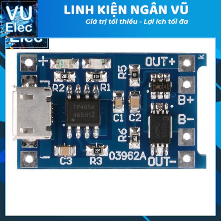 Mạch Sạc Pin 18650 TP4056 1A MiniUSB có bảo vệ V2