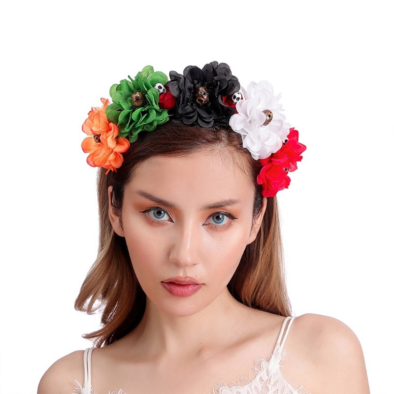 Băng Đô Cài Tóc Hình Đầu Lâu Hoa Hồng Handmade Phong Cách Gothic Sáng Tạo