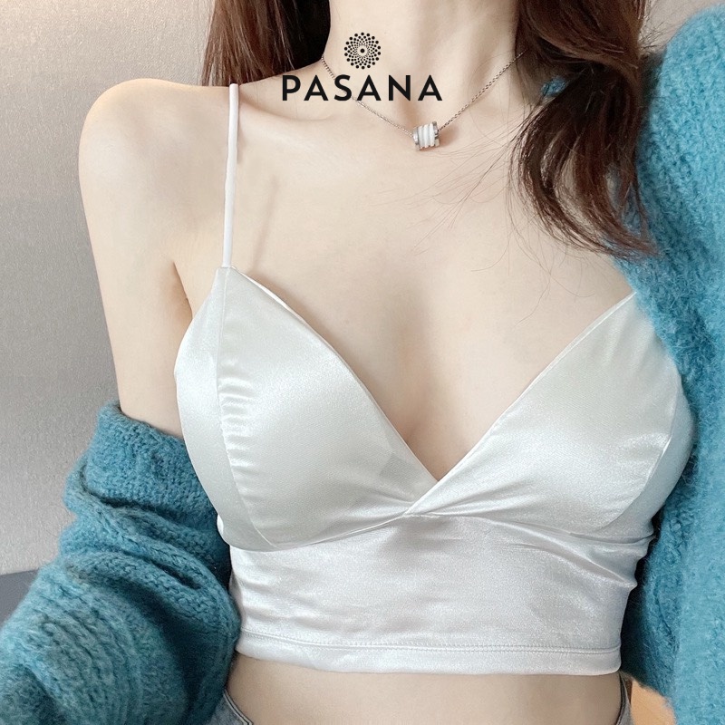 Áo bra Áo lót nữ bralette satin có 8 khóa cài sau trơn mịn ren quyến rũ pasana0074