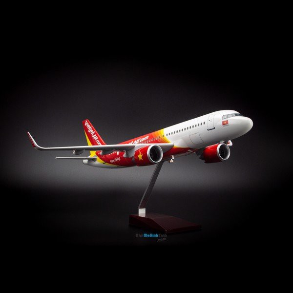 Mô hình máy bay lắp ráp có đèn led Vietjet Air Airbus A320 47cm Everfly