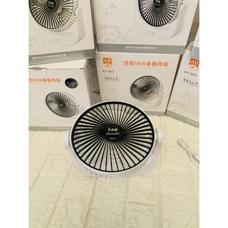 Quạt sạc tích điện xoay 120 độ KY-903 thiết kế đẹp mắt chắc chắn chạy êm luồng gió mát mẻ - Mini USB Desktop Fan KY 903