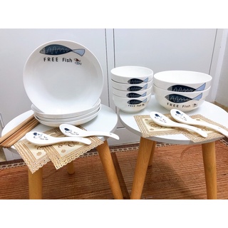 Bộ 18sp bát đĩa sứ dễ thương hình cá ( ảnh thật sp )