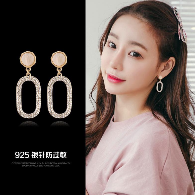 S925 Bông tai dài đính đá cá tính thời trang châu Âu và Mỹ - HÀNG QUẢNG CHÂU