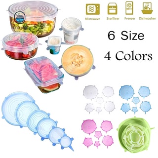 Set 6 nắp đậy tô đựng thực phẩm bằng silicon cấp thực phẩm bền