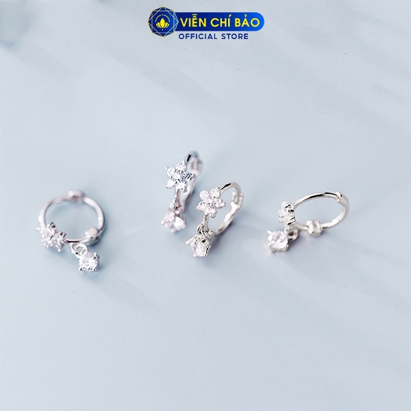 Bông tai bạc nữ hoa anh đào đính đá chất liệu bạc 925 thời trang phụ kiện trang sức Viễn Chí Bảo B400421x