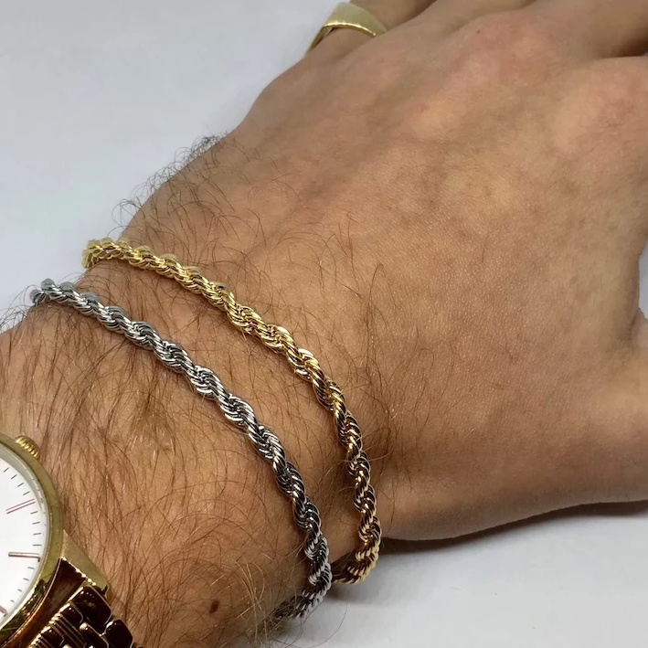 Vòng Tay Dây Xoắn Bằng Thép Không Gỉ Màu Vàng / Bạc Phong Cách Hip Hop Punk Cổ Điển Thời Trang Cho Nam