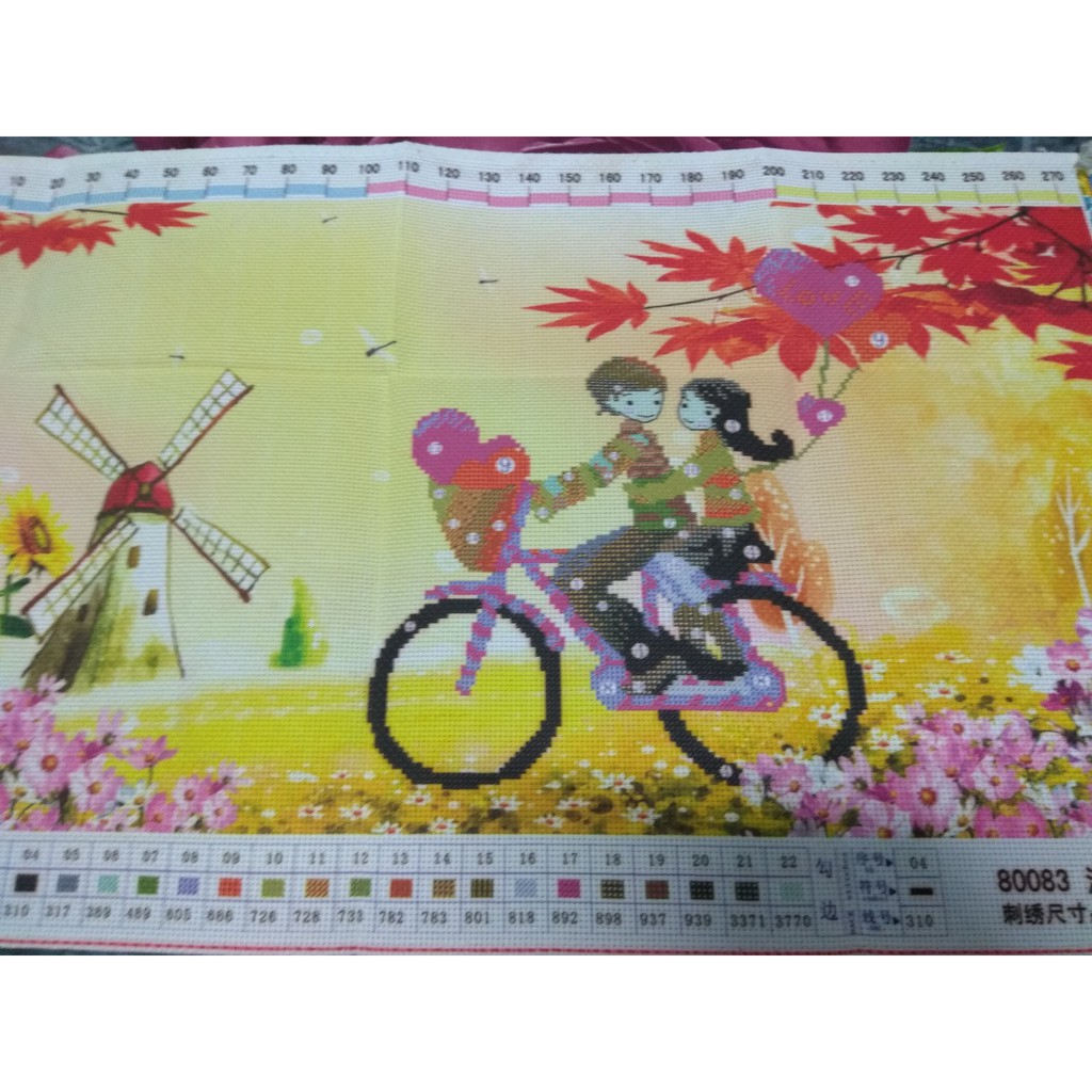 Tranh thêu chữ thập 5D đạp xe trong hoàng hôn