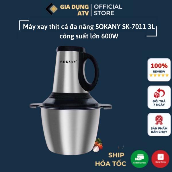 Máy xay thịt , máy xay đa năng Sokany 4 lưỡi , cối 3L Inox 304 công suất lớn 600w Hàng chính hãng BH 12 tháng