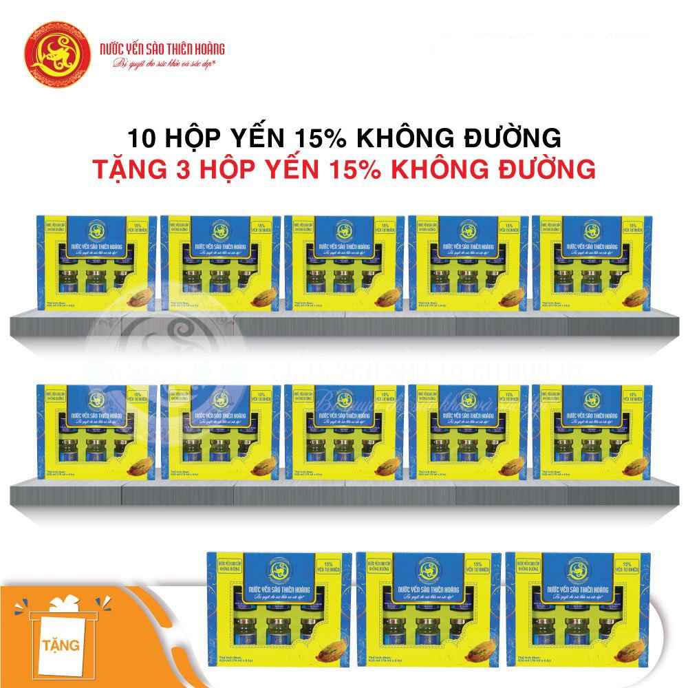 {10 tặng 3}10 Hộp Yến Sào Thiên Hoàng 15% Không Đường (6 Lọ/Hộp) - Tặng 3 Hộp Yến 15% Không Đường