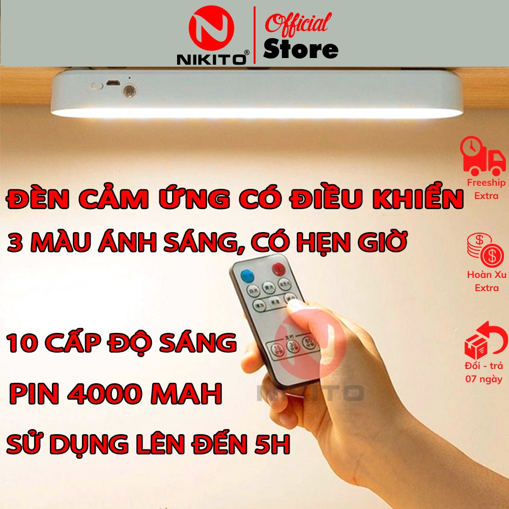 ✙✳Đèn LED Cảm Ứng Chạm NIKITO Sạc tích điện 4000mah dán tường tủ dùng cho bàn học trang điểm sách phòng ngủ cầu thang