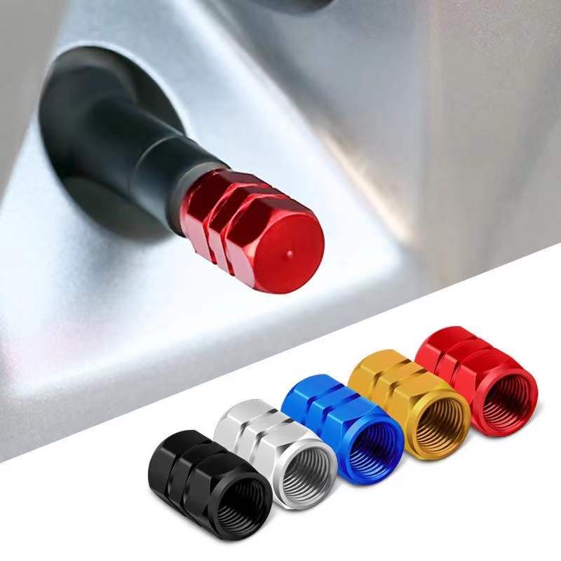 Bộ 4 Nắp Van Bánh Xe Hơi / Xe Tải / Xe Máy Hình Lục Giác Bằng Hợp Kim Nhôm Chống Thấm Nước Tiện Dụng