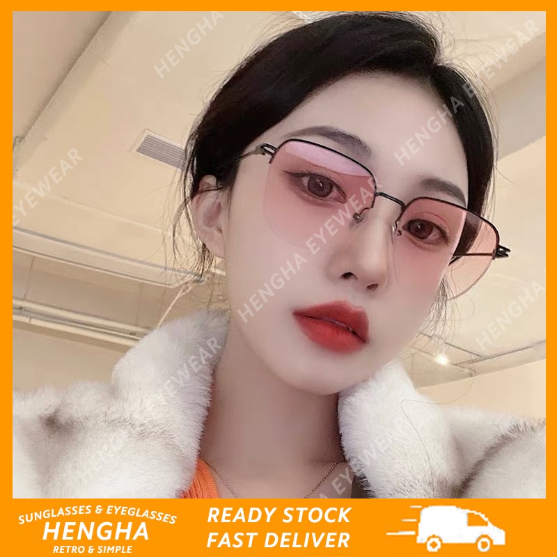 Kính Mát Gọng Kim Loại Tròng Nửa Gọng Màu Gradient Hồng Chống Ánh Sáng Xanh Thời Trang Hàn Quốc